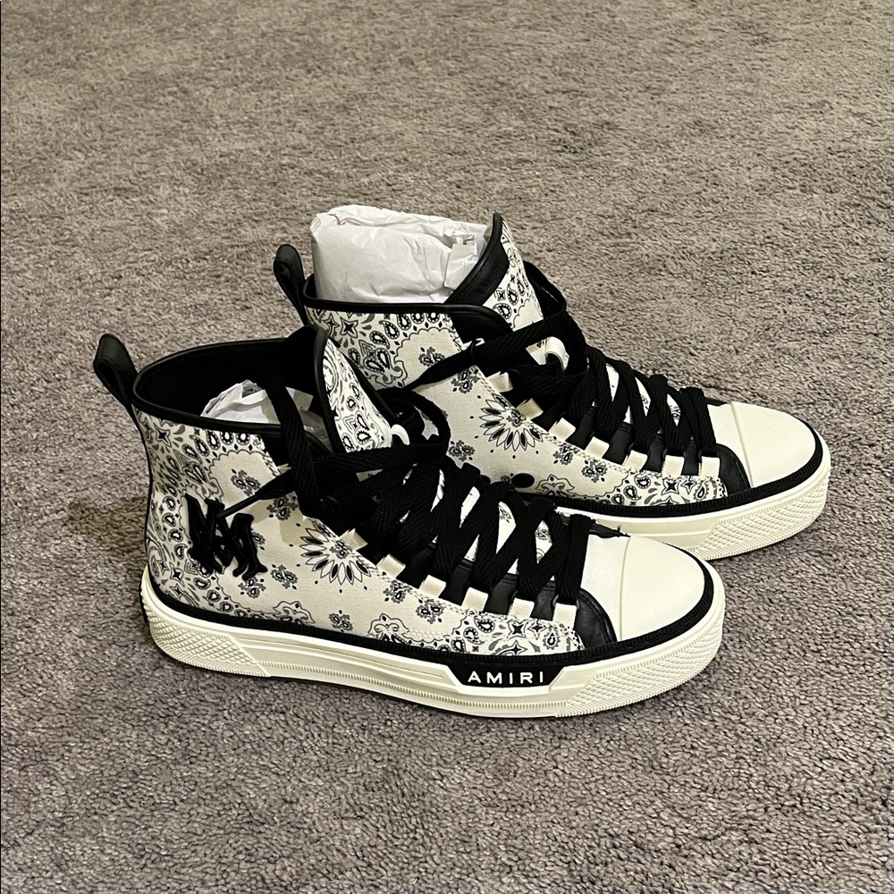 AMIRI Black and White Patterned High-Top Sneakers